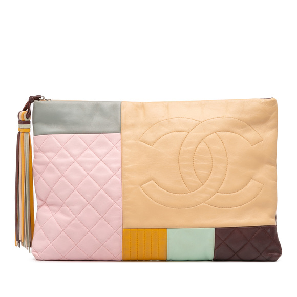 Pre-Loved Chanel Large Lambskin Colorblock Patchwork O Case - Picture 1 of 10